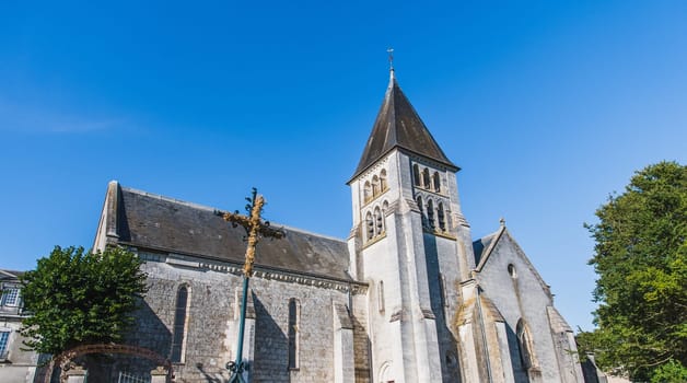Church of Saint Hilaire de Châteauvieux under a blue sky in Châteauvieux in the Loir-et-Cher