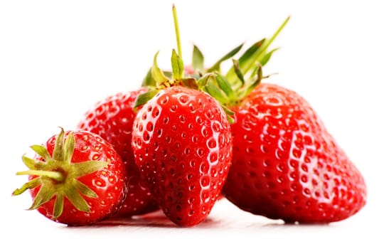 Fresh organic strawberries isolated on white background.