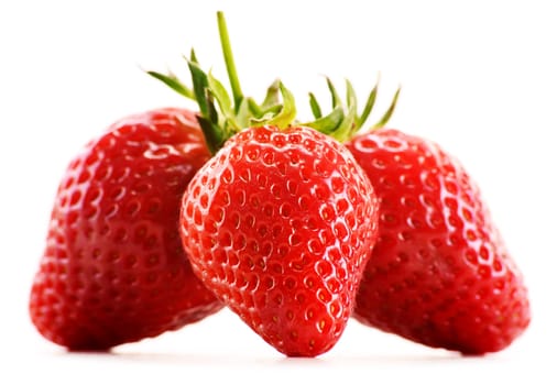 Fresh organic strawberries isolated on white background.