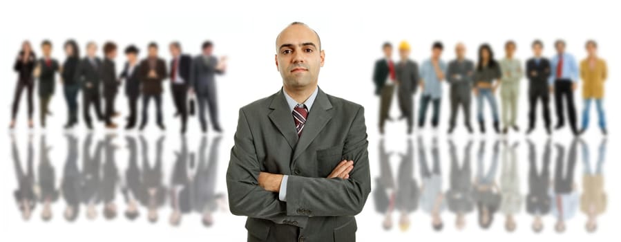 business man in front of a group of people