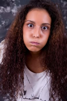 silly young beautiful woman close up portrait