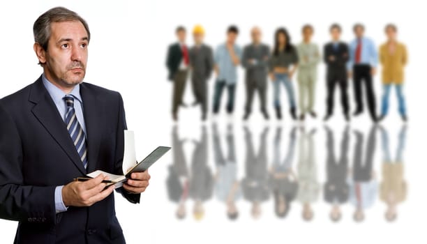 business man in front of a group of people