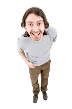 young casual man full body in a white background