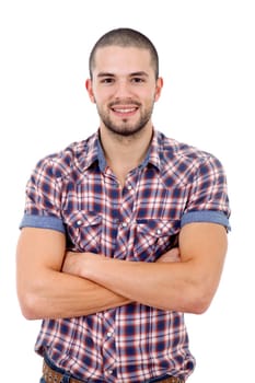 young casual man portrait, isolated on white