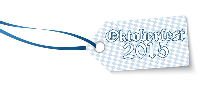 hangtag with blue white checkered pattern and text Oktoberfest 2015