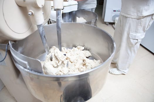 Food processor to kneading dough for bread. Manufacturing process of spanish bread