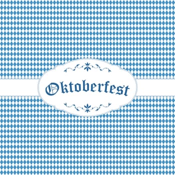 Oktoberfest background with blue-white checkered pattern,banner and text Oktoberfest