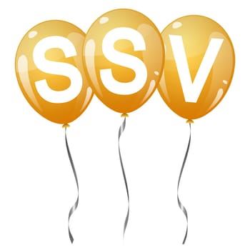 three yellow colored flying balloons with text SSV