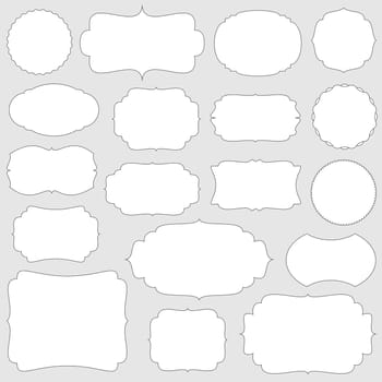 collection of different vintage labels colored black and white