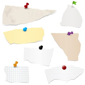collection of different colored scraps of papers with pin needles