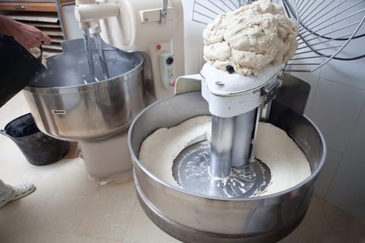 Food processor to kneading dough for bread. Manufacturing process of spanish bread