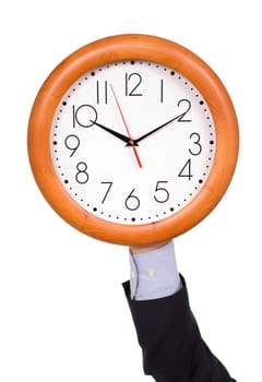 man with a clock isolated in white background