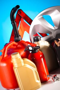 Set of auto parts, car battery on vivid moto concept