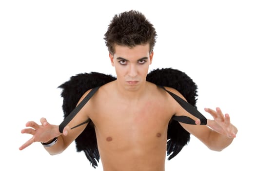 young casual teen man with wings, on white