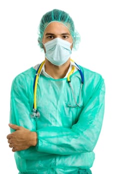 young male doctor, isolated on white background