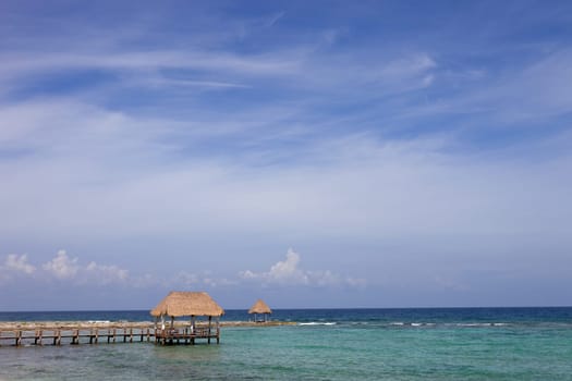 wooden dock at the caribbean sea at Yucatan Peninsula, Mexico