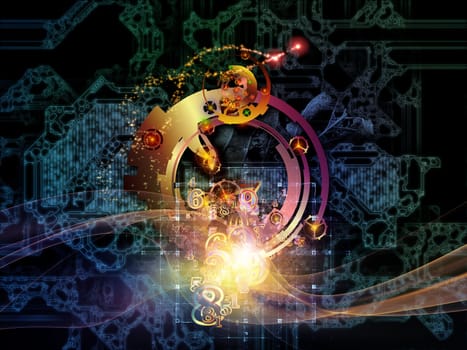 Waves of Technology series. Composition of lights, fractal and technological elements on the subject of science, philosophy, metaphysics and modern technology