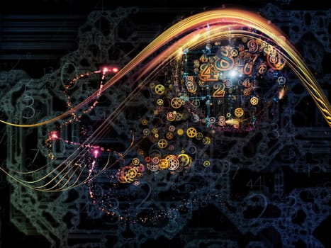 Waves of Technology series. Abstract arrangement of lights, fractal and technological elements suitable as background for projects on science, philosophy, metaphysics and modern technology