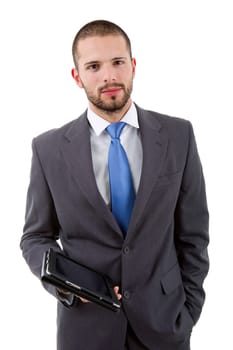 businessman using touch pad of tablet pc, isolated