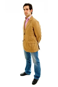 young casual man full body in a white background