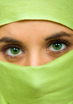 young woman with a veil close up portrait studio picture