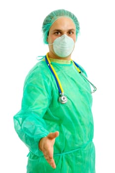 young male doctor, isolated on white background
