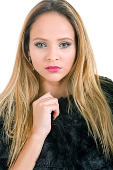 young casual beautiful teen woman, isolated in white