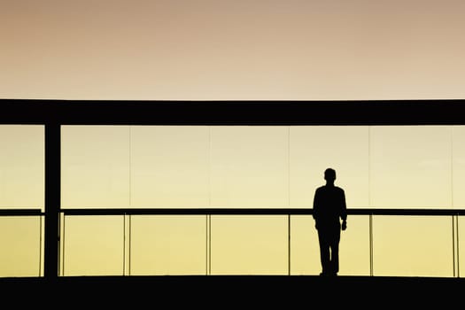 worker inside the modern building in silhouette