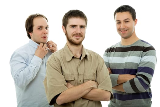 three casual men isolated on white background