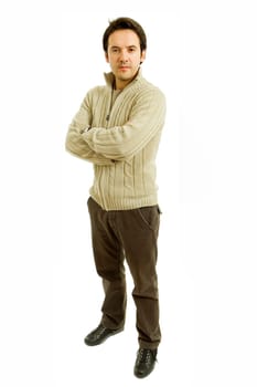 young casual man full body in a white background