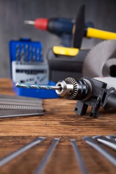 Working tools on wooden background