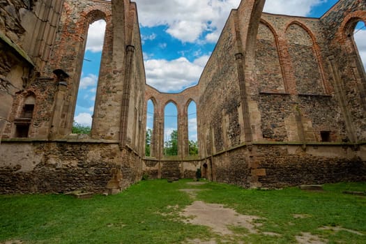 The Rosa Coeli monastery. Ancient catholic ruin of monastery near Dolni Kounice city. Religion gothic place with spiritual history builded from stone. Medieval and historical heritage. Czech Republic