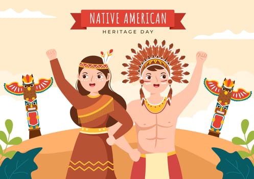Native American Heritage Day Template Hand Drawn Cartoon Flat Illustration to Recognize the Achievements and Contributions of Tribal Indian Culture