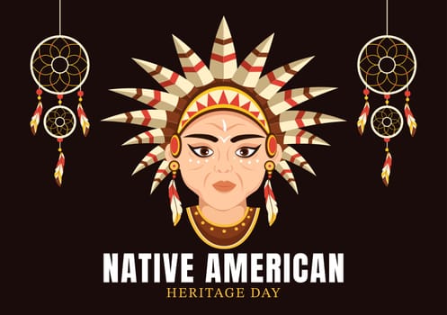 Native American Heritage Day Template Hand Drawn Cartoon Flat Illustration to Recognize the Achievements and Contributions of Tribal Indian Culture