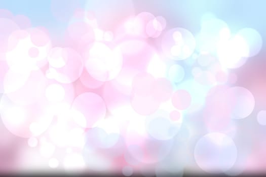 Abstract blurred fresh vivid spring summer light delicate pastel blue pink white bokeh background texture with bright circular soft color lights. Beautiful backdrop illustration.
