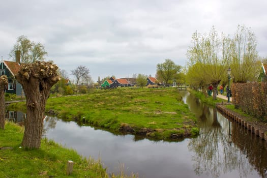 Historic Village of Zaanse Schans on the Zaan River in the Netherlands