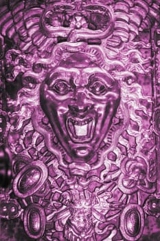 Medusa monster. Face of the Gorgon, gothic symbol of evil with snakes on hair