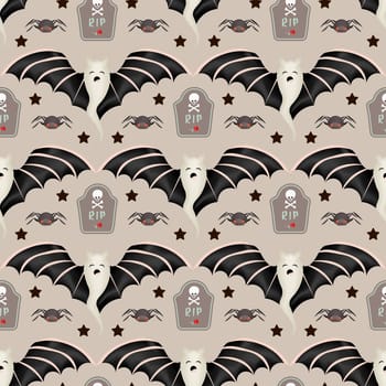 Bats emotions, seamless pattern on dark background, desktop wallpaper, halloween vampires, scary faces. Halloween wrapping paper