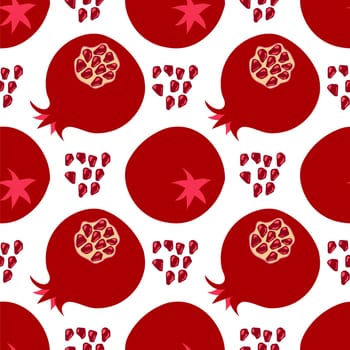 Pomegranate Seamless Pattern Isolated on White Background. Red Fruit and Seeds Texture.