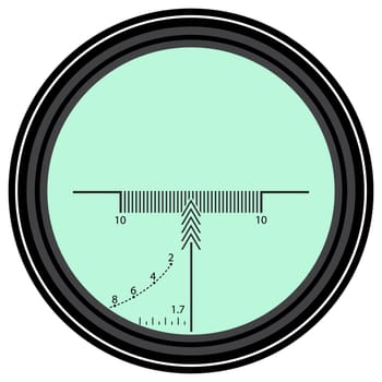 Optic Sight with Green Glass Isolated on White Background. Rifle or Gun Gadget.