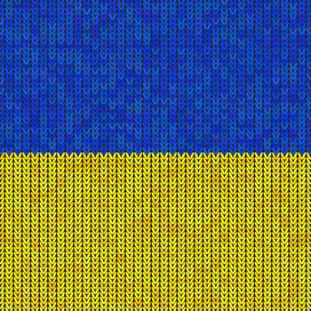 Ukraine Colored Flag Sign on Dark Background. Ukrainian Peace Symbol. Blue Yellow Knitted Texture. Stylish Knit. Woolen Print. Fabric Pattern.