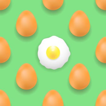 Set of Eggs Seamless Pattern Isolated on Green Background.
