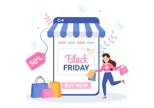 Black Friday Give Big Discount Sale For All Products with Gift Box or Marketing Price Tag in Template Hand Drawn Cartoon Flat Illustration