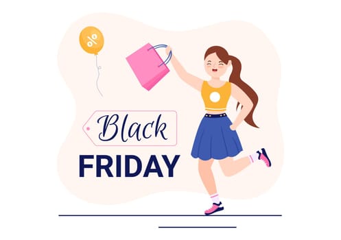 Black Friday Give Big Discount Sale For All Products with Gift Box or Marketing Price Tag in Template Hand Drawn Cartoon Flat Illustration