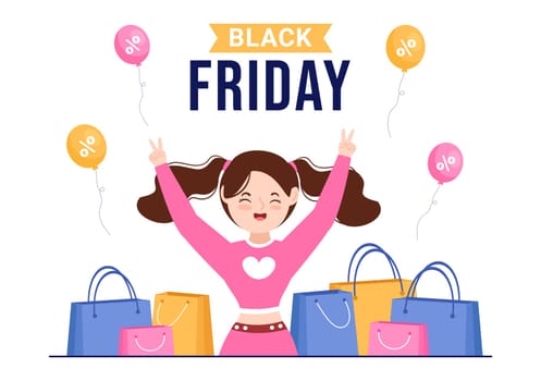 Black Friday Give Big Discount Sale For All Products with Gift Box or Marketing Price Tag in Template Hand Drawn Cartoon Flat Illustration