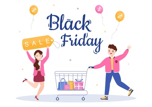Black Friday Give Big Discount Sale For All Products with Gift Box or Marketing Price Tag in Template Hand Drawn Cartoon Flat Illustration