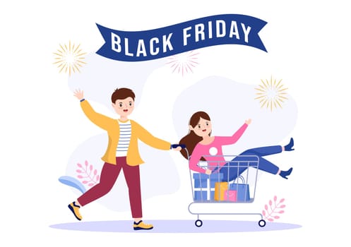 Black Friday Give Big Discount Sale For All Products with Gift Box or Marketing Price Tag in Template Hand Drawn Cartoon Flat Illustration