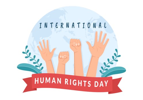 Human Rights Day Template Hand Drawn Flat Cartoon Illustration with Hands Raised Breaking Chains or Holding Hand Design