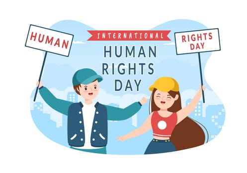 Human Rights Day Template Hand Drawn Flat Cartoon Illustration with Hands Raised Breaking Chains or Holding Hand Design
