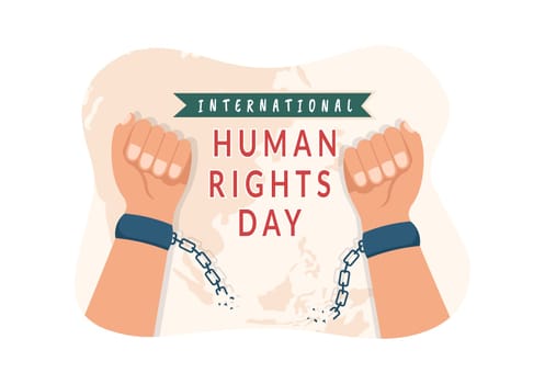Human Rights Day Template Hand Drawn Flat Cartoon Illustration with Hands Raised Breaking Chains or Holding Hand Design